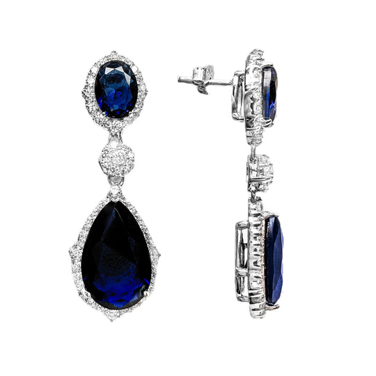 Sterling Silver Blue Pear Drop Cubic Zirconia Earrings