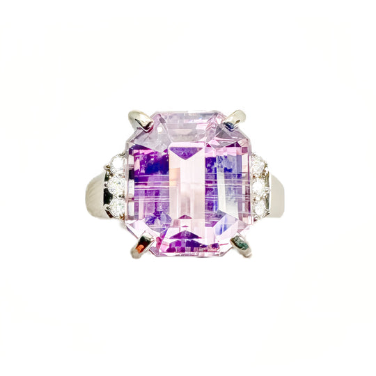 Platinum Kunzite & Diamond Ring