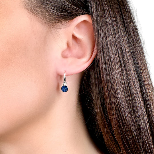 Sterling Silver Hoops with Hanging Round Crystal