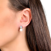 Sterling Silver CZ Encrusted Disc Freshwater Pearl Earrings