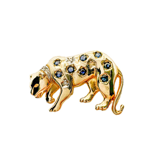 9ct Saphire & Diamond Leopard Brooch 