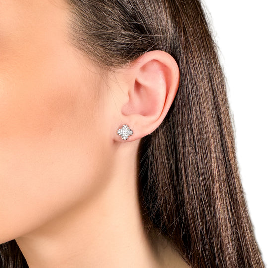 Sterling Silver Clover Cubic Zirconia Stud Earring