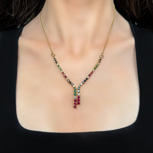 18ct Ruby, Sapphire, Emerald & Diamond Necklet