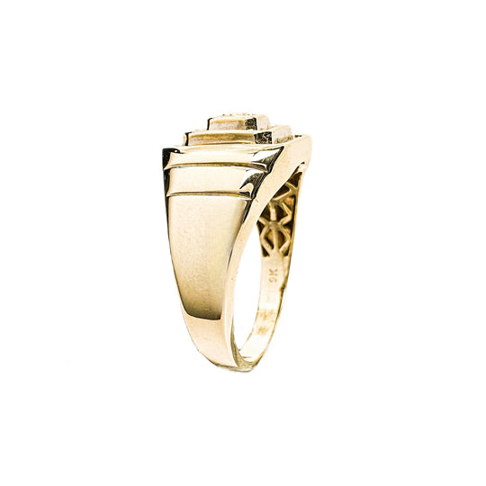9ct Yellow Gold Square Diamond Mens Ring