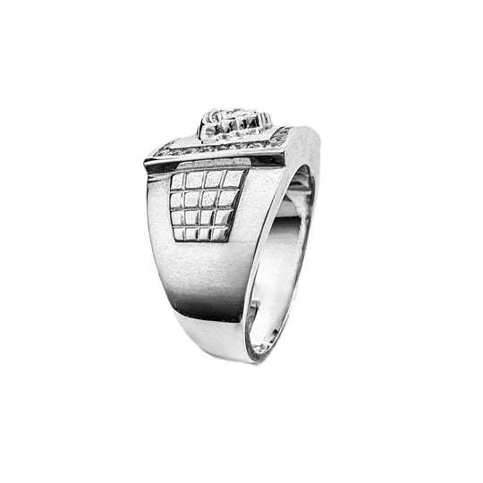 9ct White Gold Cubic Zirconia Square Top Mens Ring 