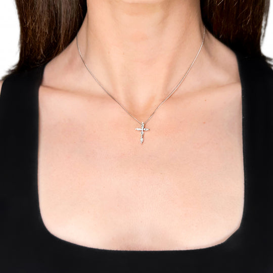 18ct White Gold Marquise Diamond Cross Pendant