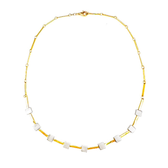 18ct Yellow & White Gold Flat Link Square Display Necklace