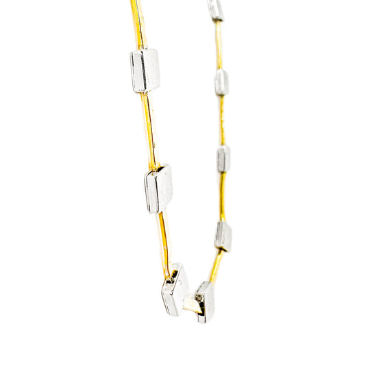 18ct Yellow & White Gold Flat Link Square Display Necklace