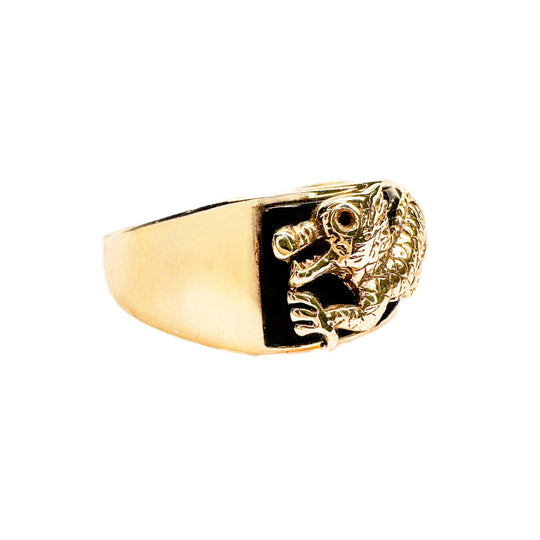9ct Yellow Gold Dragon Onyx Mens