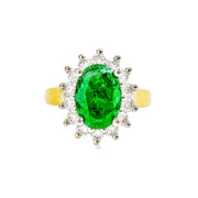 18ct Yellow Gold Emerald Ring With Diamond Halo