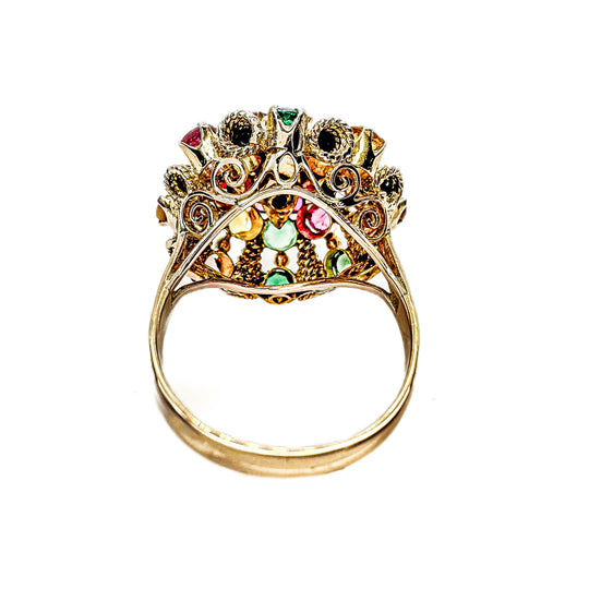 14ct Yellow Gold Mix Stone Dome Ring