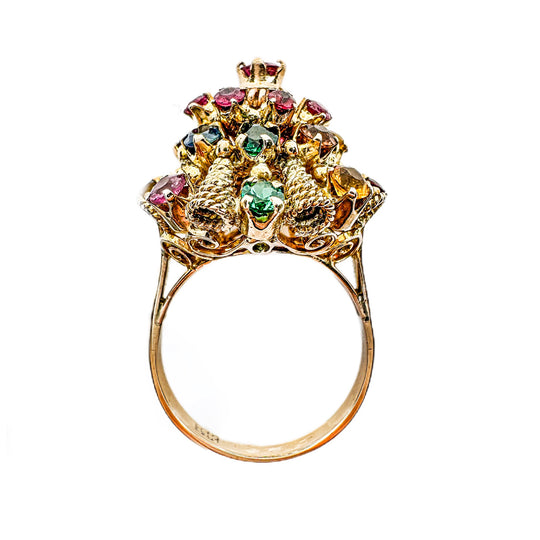 14ct Yellow Gold Mix Stone Dome Ring