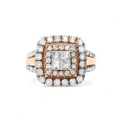 9ct Rose Gold & Diamond Square Top Ring