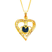 18ct Yellow Gold Diamond & Laboratory Blue Spinel Heart Pendant