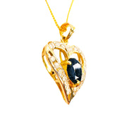18ct Yellow Gold Diamond & Laboratory Blue Spinel Heart Pendant