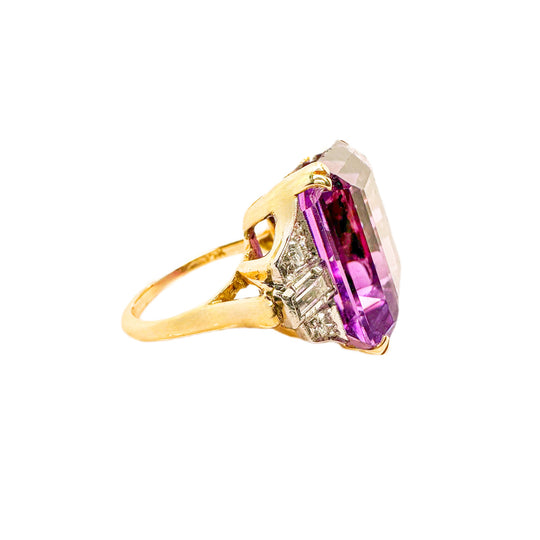 14ct Yellow Gold Amethyst Diamond Ring