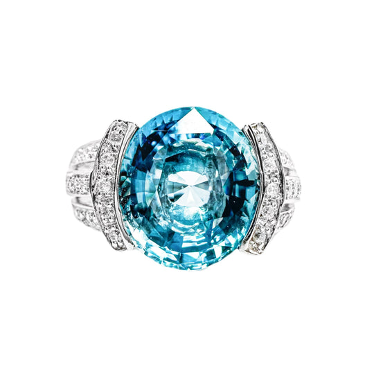 18ct White Gold Zircon & Diamond Ring