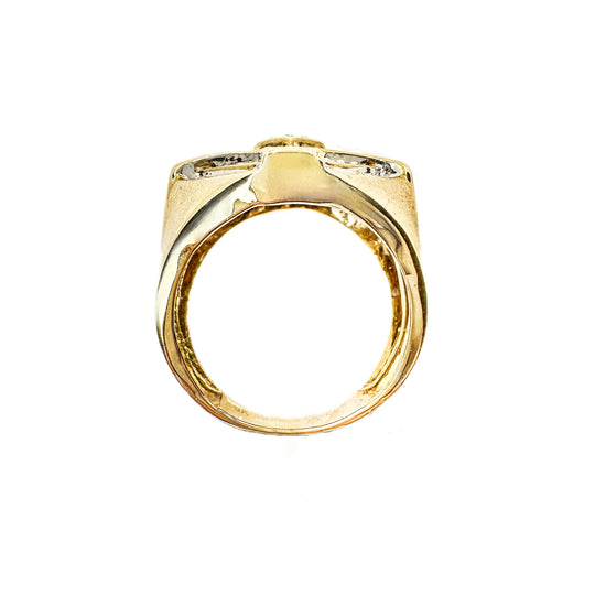 9ct Yellow Gold & Diamonds Mens Cross Ring