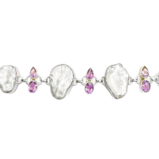 Amethyst & Natural Pearl Sterling Silver Bracelet 