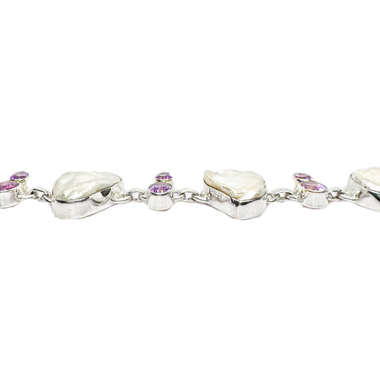Amethyst & Natural Pearl Sterling Silver Bracelet 