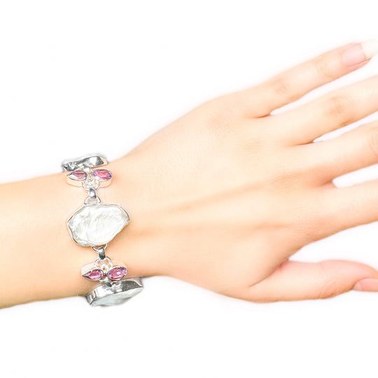 Amethyst & Natural Pearl Sterling Silver Bracelet 