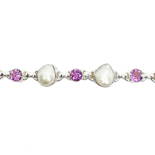 Pearl & Amethyst Sterling Silver Bracelet 