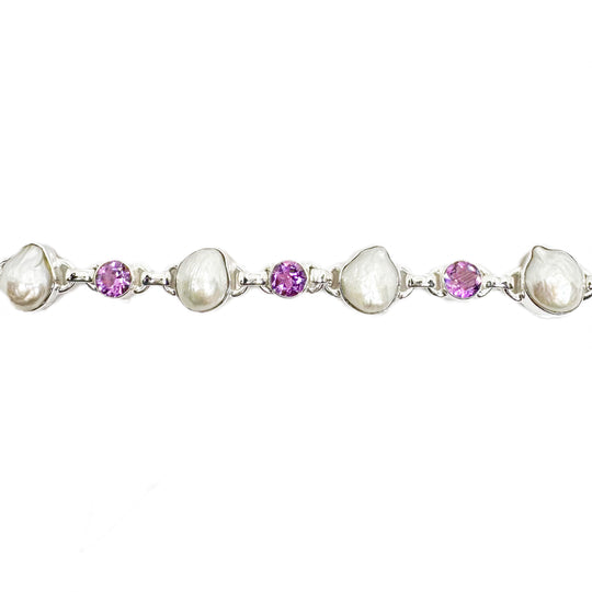Pearl & Amethyst Sterling Silver Bracelet
