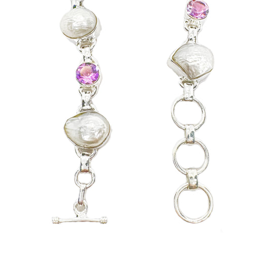 Pearl & Amethyst Sterling Silver Bracelet 