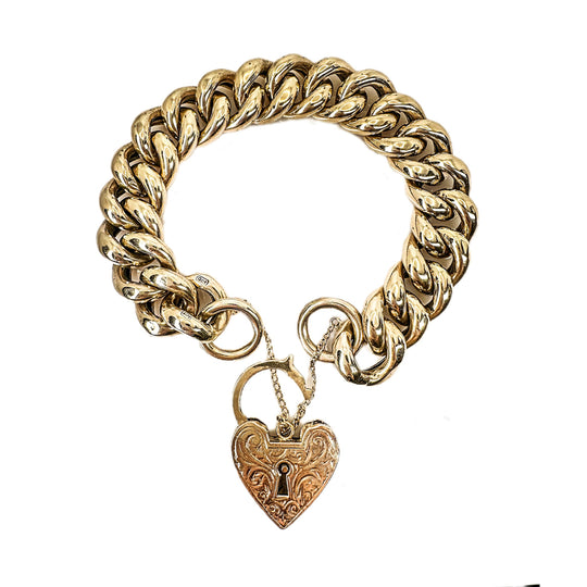 9ct Heart Padlock Curb Bracelet