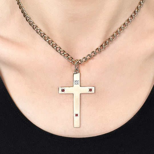 9ct Yellow Gold Diamond & Ruby Cross