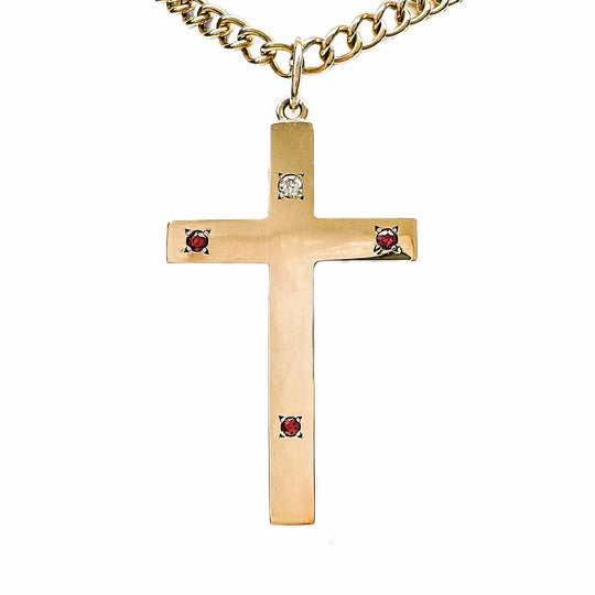 9ct Yellow Gold Diamond & Ruby Cross