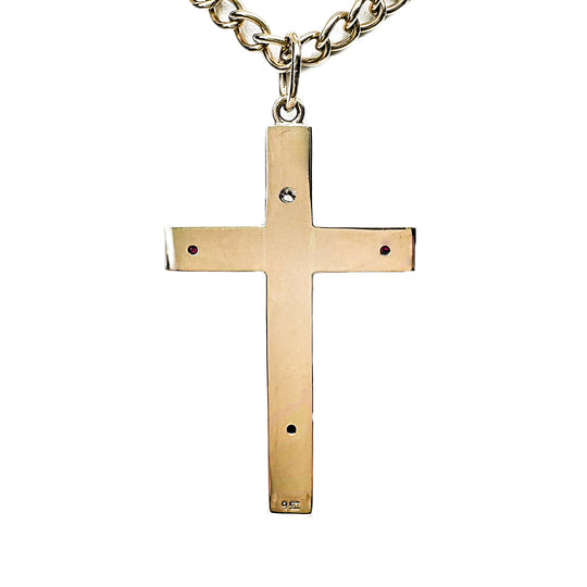 9ct Yellow Gold Diamond & Ruby Cross