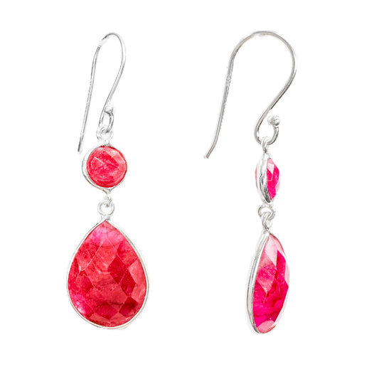 Ruby Sterling Silver Drop Earrings