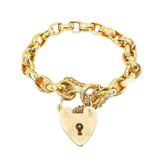 9ct Heart Padlock Belcher Bracelet