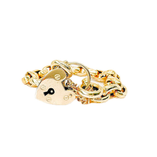 9ct Heart Padlock Belcher Bracelet