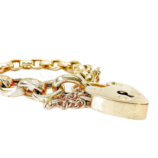 9ct Heart Padlock Belcher Bracelet