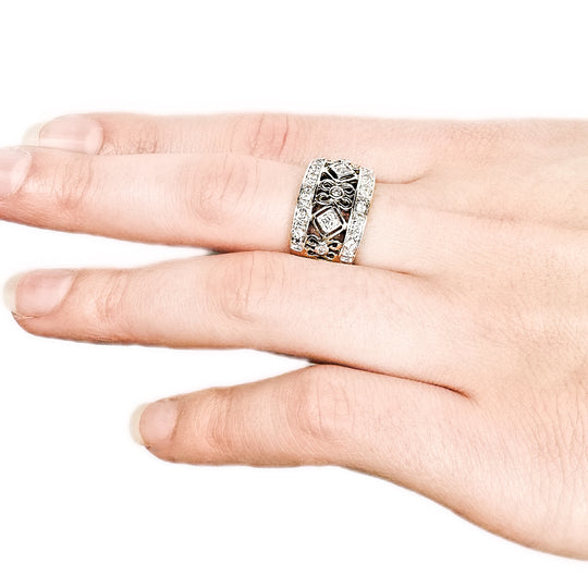 9ct Wide Band Yellow Gold Diamond Dress Ring