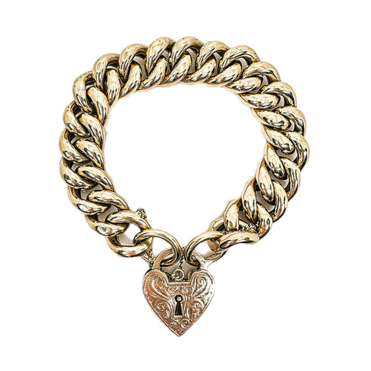 9ct Heart Padlock Curb Bracelet