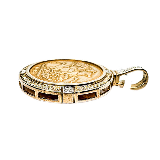 22ct Sovereign Coin & Diamond Yellow Gold Pendant