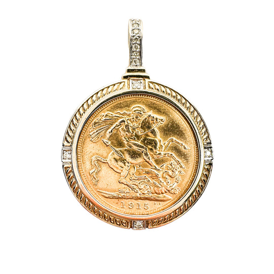 22ct Sovereign Coin & Diamond Yellow Gold Pendant