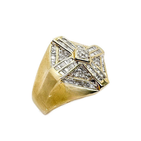 9ct Yellow Gold & Diamonds Mens Cross Ring