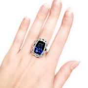 Sterling Silver Dark Blue Elaborate Design Ring