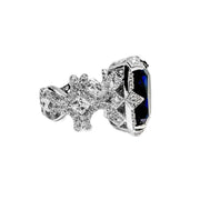 Sterling Silver Blue Radiant Cut Cubic Zirconia Ring