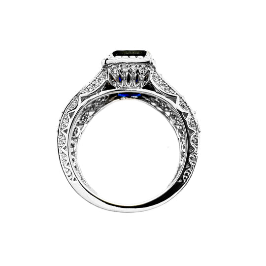 Sapphire Blue Radiant Cut Sterling Silver Ring