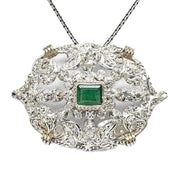 Silver Emerald Ornate Pendant