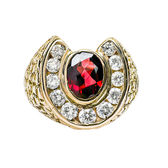 18ct Yellow Gold Garnet & Diamond Mens Ring