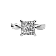 9ct White Gold Diamond Set Square Top Ring