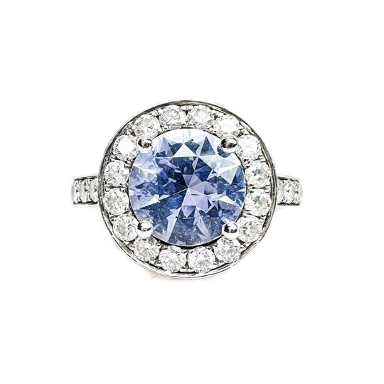 Platinum Ceylon Sapphire & Diamond Ring