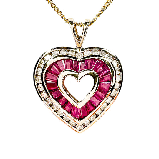 9ct Yellow Gold Ruby & Diamond Heart Pendant