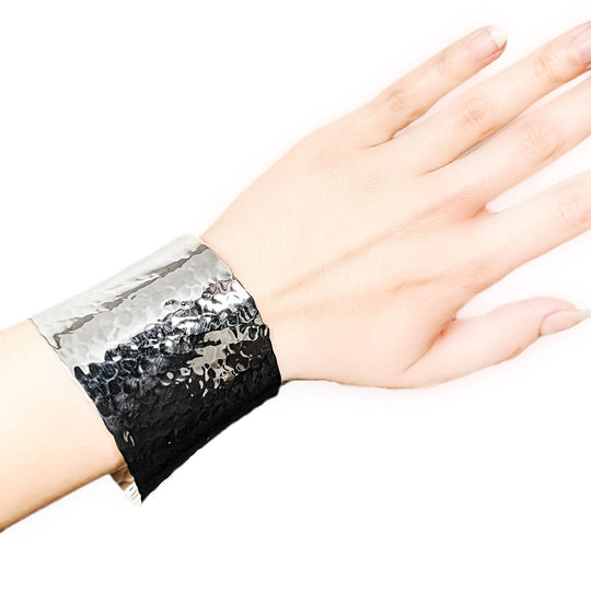 Sterling Silver Open Hammered Finish Cuff 